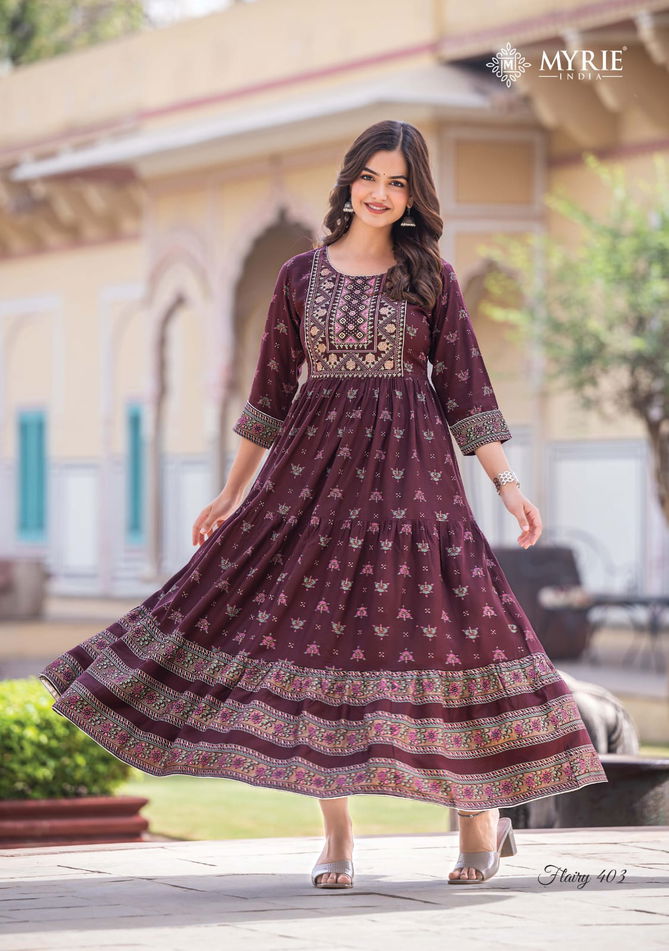 Flairy Vol 4 By Myrie Long Printed  Anarkali Kurtis Catalog